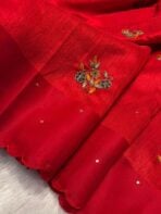 Agnika (Hand-embroidered Raw silk) - Red - Image 2