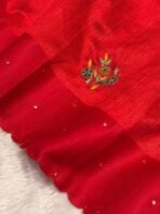 Agnika (Hand-embroidered Raw silk) - Red - Image 4