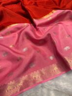 Shrivalli (Mysore silk) - Baby pink & Red - Image 3