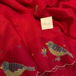 Chidiyan (Hand-embroidered Raw silk) - Crimson