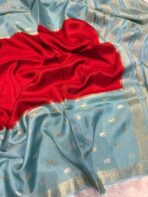 Shrivalli (Mysore silk) - Red & Turquoise - Image 2