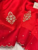Agnika (Hand-embroidered Raw silk) - Vermilion red - Image 3