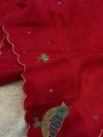 Chidiyan (Hand-embroidered Raw silk) - Crimson - Image 3