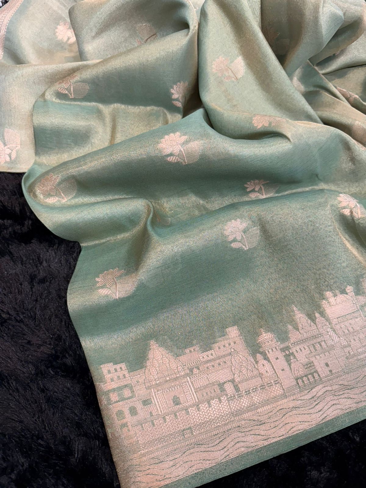 c962e582-f1dd-4959-a4fc-e941e169a95c Kashi Vaibhavam (Banarasi soft silk) - Aqua blue - Image 1