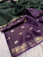 Shrivalli (Mysore silk) - Bottle green & Violet - Image 4