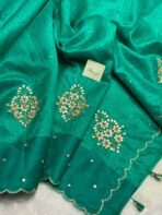 Agnika (Hand-embroidered Raw silk) - Sea green - Image 4
