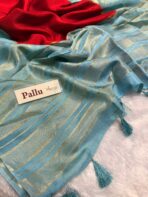 Shrivalli (Mysore silk) - Red & Turquoise - Image 4