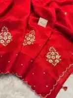 Agnika (Hand-embroidered Raw silk) - Vermilion red