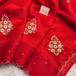 Agnika (Hand-embroidered Raw silk) - Vermilion red