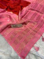 Shrivalli (Mysore silk) - Baby pink & Red - Image 5