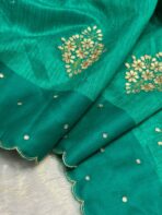 Agnika (Hand-embroidered Raw silk) - Sea green - Image 2