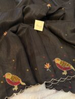 Chidiyan (Hand-embroidered Raw silk) - Black