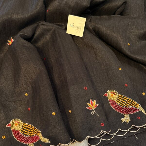 Chidiyan (Hand-embroidered Raw silk) - Black