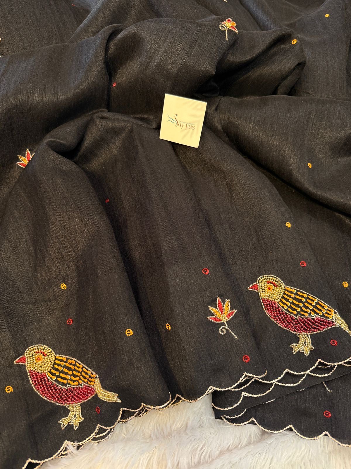 ec11413c-743c-4b01-a391-8c1f49f4f288 Chidiyan (Hand-embroidered Raw silk) - Black - Image 1