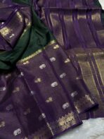 Shrivalli (Mysore silk) - Bottle green & Violet - Image 2