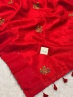 Agnika (Hand-embroidered Raw silk) - Red - Image 3