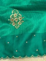Agnika (Hand-embroidered Raw silk) - Sea green - Image 6