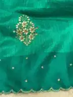 Agnika (Hand-embroidered Raw silk) - Sea green - Image 6
