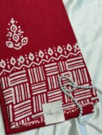 Block printed Raw silk - Red - Image 3