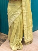 Pallavi (Muga - Jamdani) - Lemon green - Image 6
