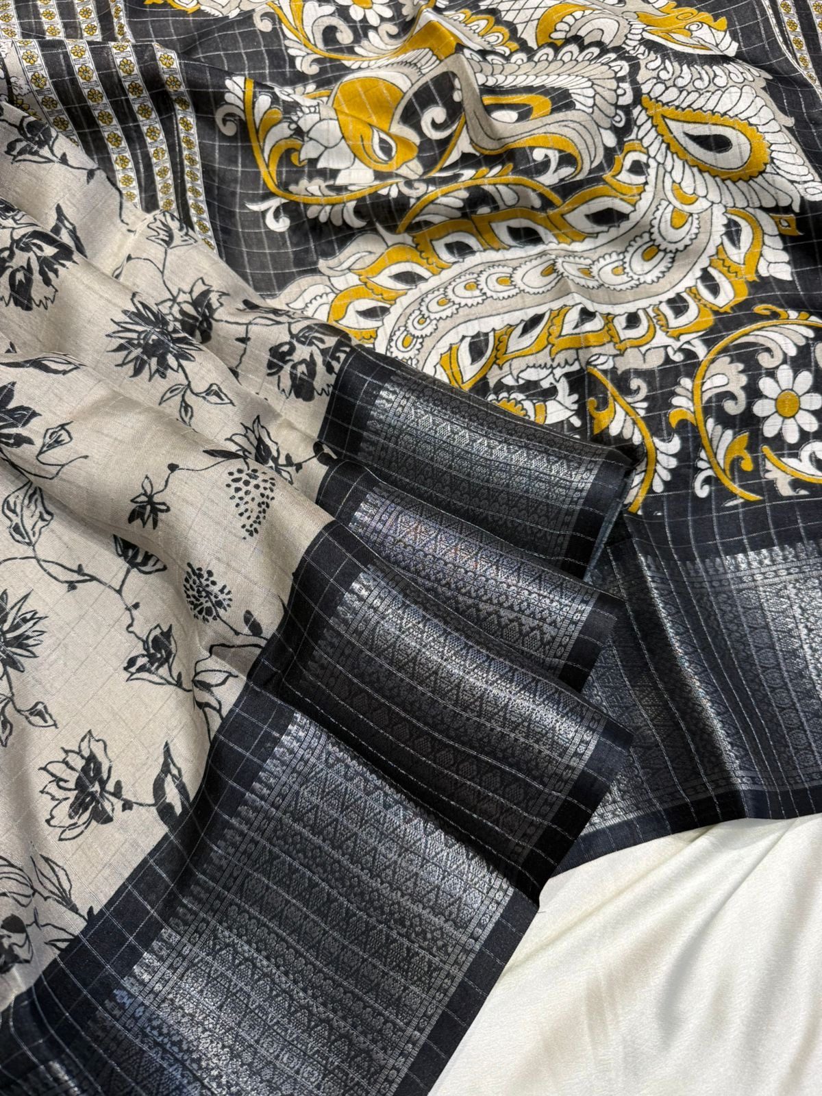 2dfca8c3-b7aa-48ab-90ff-bb4c7e3a1d23 Smrithi (Dola silk) - Grey Black - Image 1