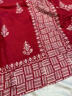 Block printed Raw silk - Red - Image 2