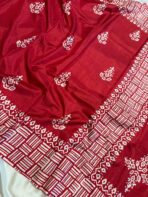 Block printed Raw silk - Red