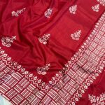 Block printed Raw silk - Red