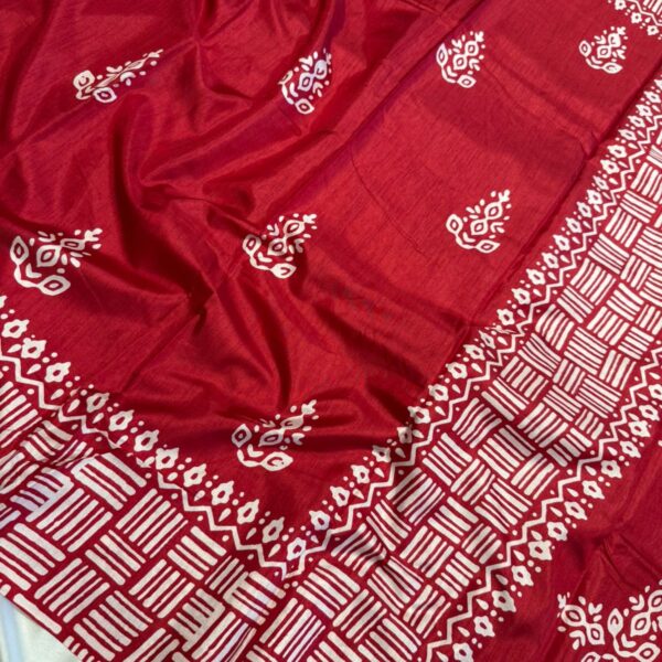 Block printed Raw silk - Red