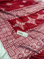 Block printed Raw silk - Red - Image 4