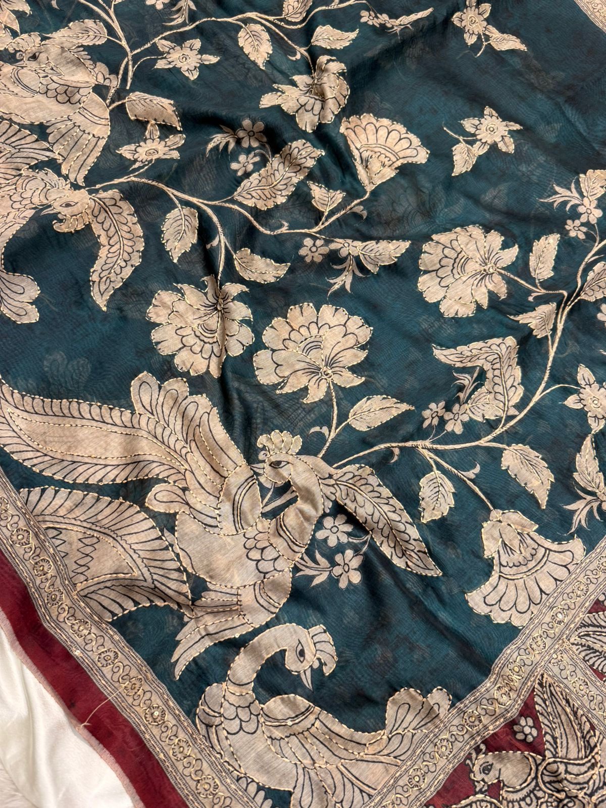 62db53d7-c3ac-4124-b55b-2fcc6706c419 Vinmaya (Chanderi cotton) - Bottle green - Image 1