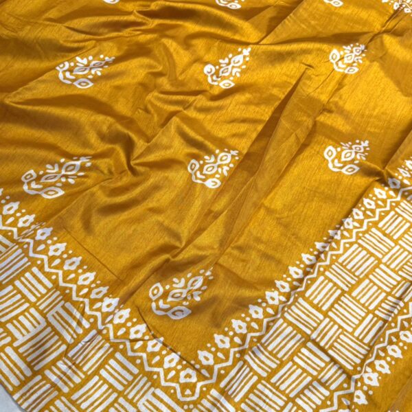Block printed Raw silk - Yellow