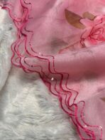 Organza Saree with floral print and scalloped resham border - SY104 - Image 3