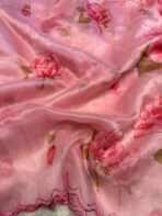 Organza Saree with floral print and scalloped resham border - SY104 - Image 2