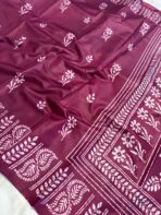 Block printed Raw silk - Wine - Image 2