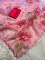 Organza Saree with floral print and scalloped resham border - SY104