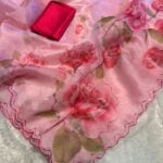 Organza Saree with floral print and scalloped resham border - SY104