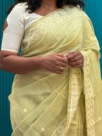 Pallavi (Muga - Jamdani) - Lemon green - Image 5