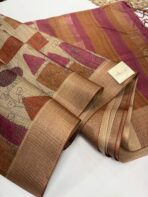 Himaja (Printed Tussar) - Sand beige with Rust & Rose - Image 2