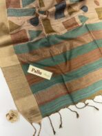 Himaja (Printed Tussar) - Sand beige with Emerald & Brown - Image 4