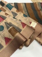 Himaja (Printed Tussar) - Sand beige with Mustard & Rose - Image 2