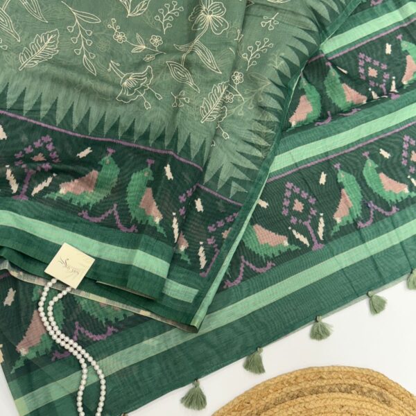 Agalya (Tussar) - Dusty emerald