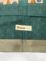 Himaja (Printed Tussar) - Sand beige with Emerald & Blue - Image 5