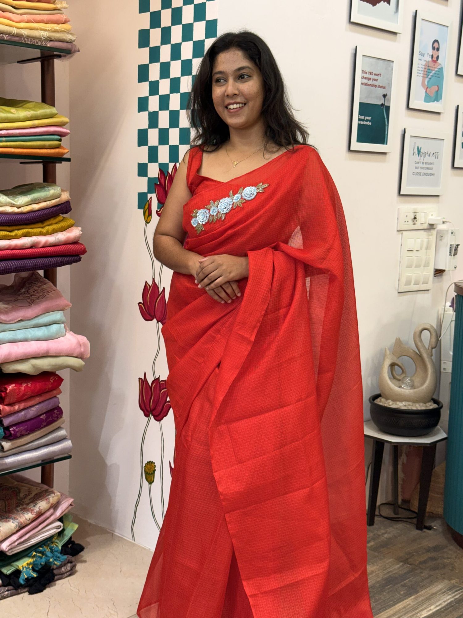 IMG_7802 Day dream (Embroidered Kota) - Red - Image 1