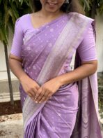 Suchitra (semi silk saree) - Lavender - Image 5