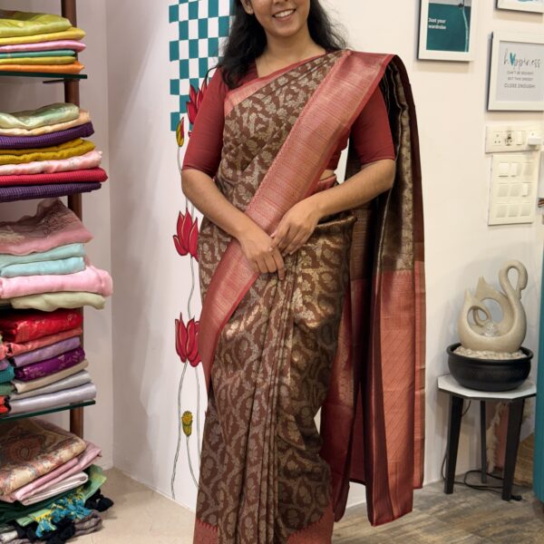 Manjari (Semi silk) - Burnt coffee brown
