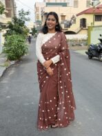 Retro (Embroidered georgette) - Brown - Image 3