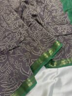 Jessi (Bandini Mul chanderi saree) - Slate grey & Green