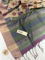 Himaja (Printed Tussar) - Sand beige with Purple & Green - Image 4