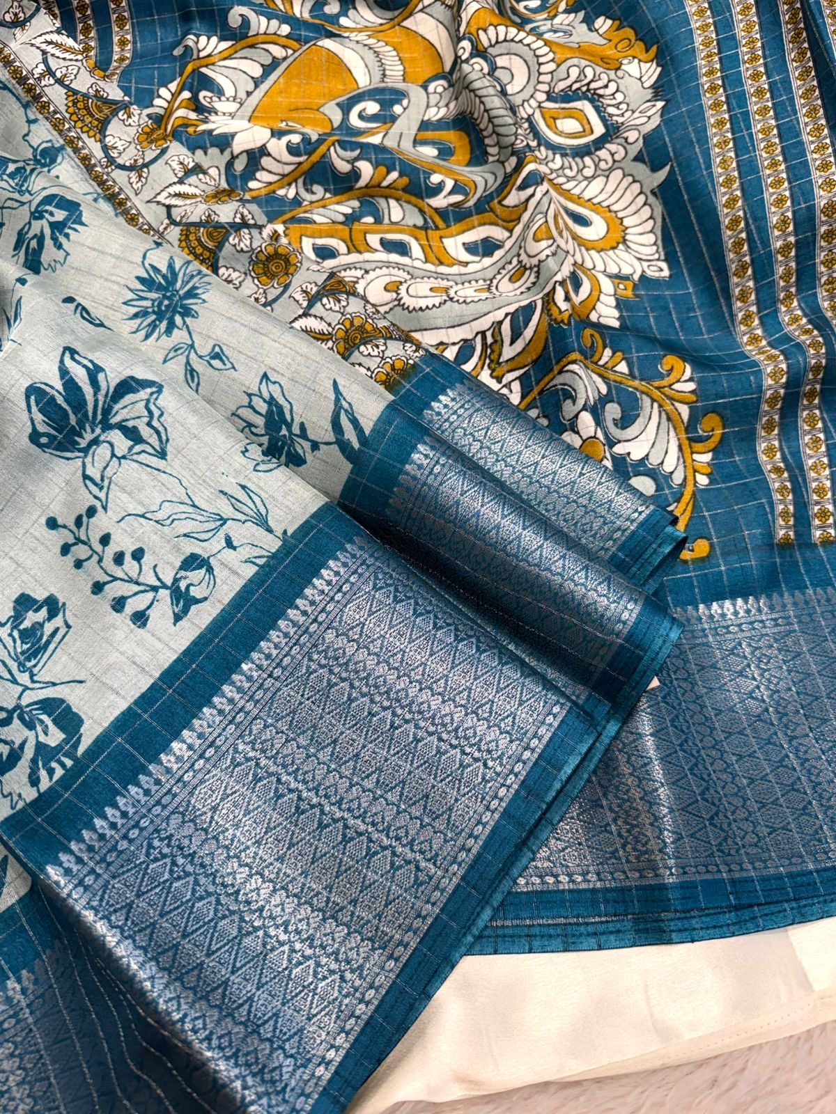c188886c-a8d8-4b9d-b0cd-519a31e05654 Smrithi (Dola silk) - Teal Blue - Image 1